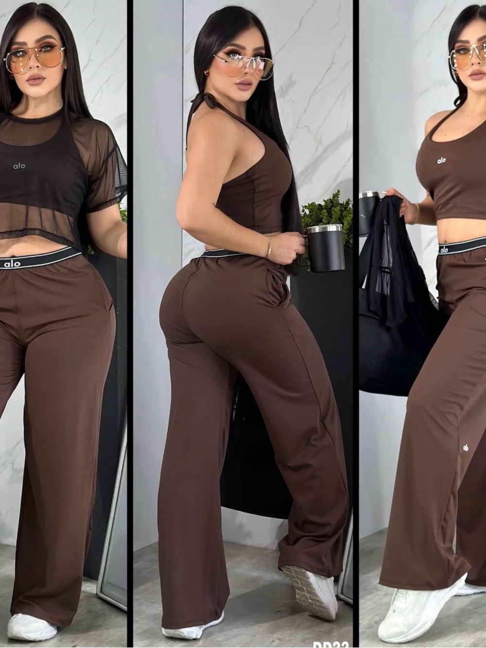 ALO Yoga Brown Wide-Leg Performance Pants